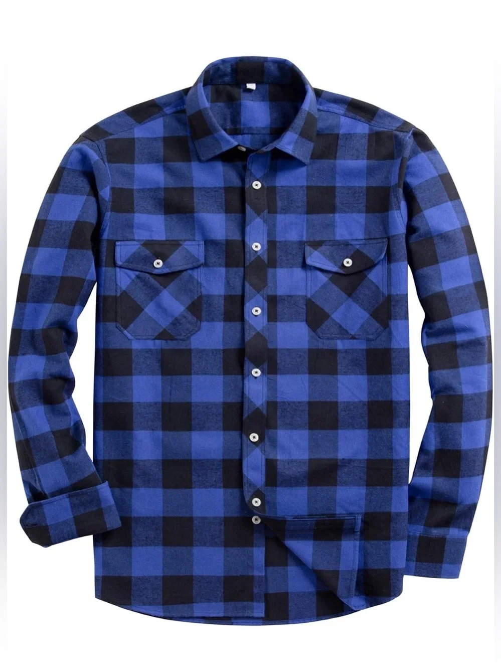 NWOT-5XL Men's Italian Blue & Black Plaid Button-Up performance Flannel  Shirt